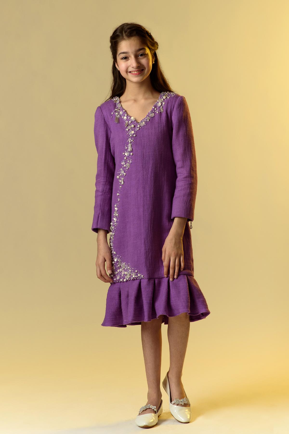 Buy Kids Designer Littleens Dress with glimmering white pearls, long elegant sleeves and on-point box-pleating at the hem Online at ScrollnShops